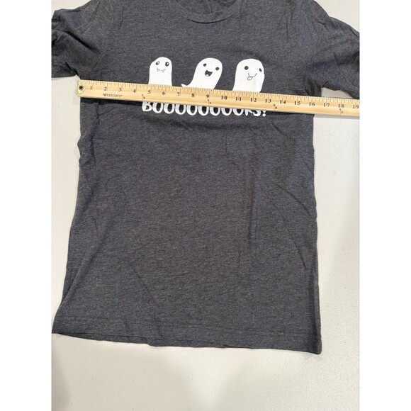 "Booooooooks!" Graphic Tee Women Small Heathered Grey Halloween Ghosts Librarian - Picture 5 of 5